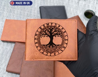 Celtic Tree of Life Leather Custom Wallet for men/Norse Artwork/Viking Ruins/wallet with name/Norse symbols/ Asatru/Norse deity Norsemen