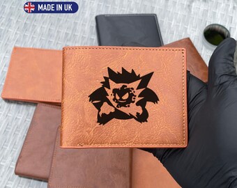 Gengar haunter gastly evolution Custom Leather Wallet for men/personalized men's leather wallet/wallet with name/leather gift for boyfriend