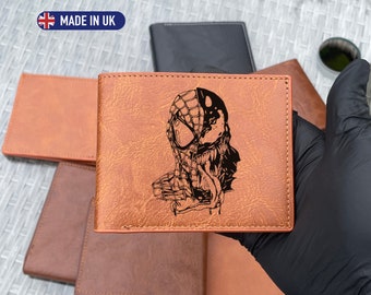 MCU Eddie Brock Peter parker Leather Wallet for men/personalized men leather wallet/venom carnage symbiote/wallet with name Superhero Movie