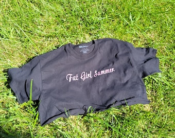 Fat Girl Summer Cropped Embroidered Black T-Shirt