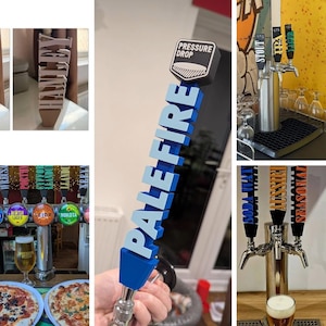 Example images of customer orders beverage tap handles.