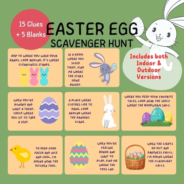 Easter Egg Scavenger hunt, Easter Party Game, Easter Treasure Hunt, Kids Scavenger Hunt, Indoor Treasure Hunt, Outdoor treasure Hunt