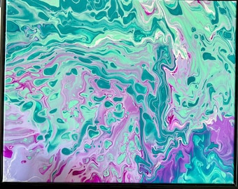 Ocean Whispers Acrylic Pour Painting: Handmade Modern Art, 20" x 16"
