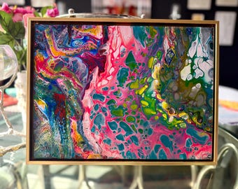 The Pulse of Color Acrylic Pour Painting: Handmade Modern Art, 12" x 16