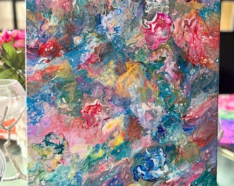 Festival of Colors Acrylic Pour Painting: Handmade Modern Art, 20" x 16"