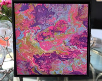 Cotton Candy Clouds Acrylic Pour Painting | Pastel Abstract Wall Hanging | Dreamy Nursery Decor | Original Fluid Art 14" x 14"