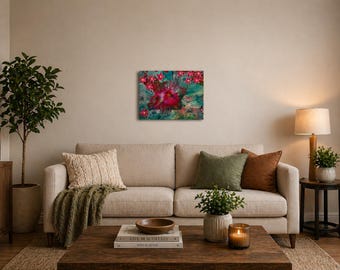 Bloom Burst Acrylic Pour Painting | Textured Floral Abstract Wall Art | Colorful 3D Canvas | Modern Home Decor  20 x 16