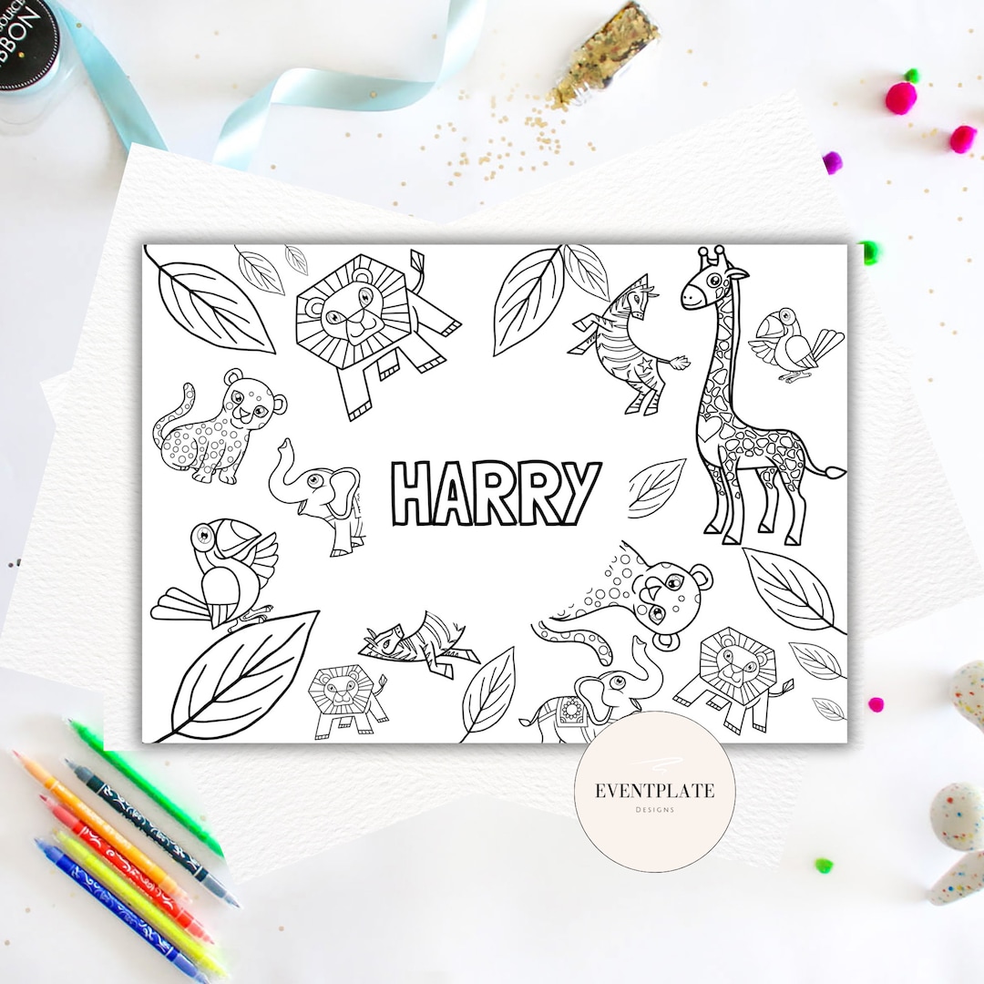 Personalised Wild One Colouring Page, Wildlife, Jungle, Birthday Party ...
