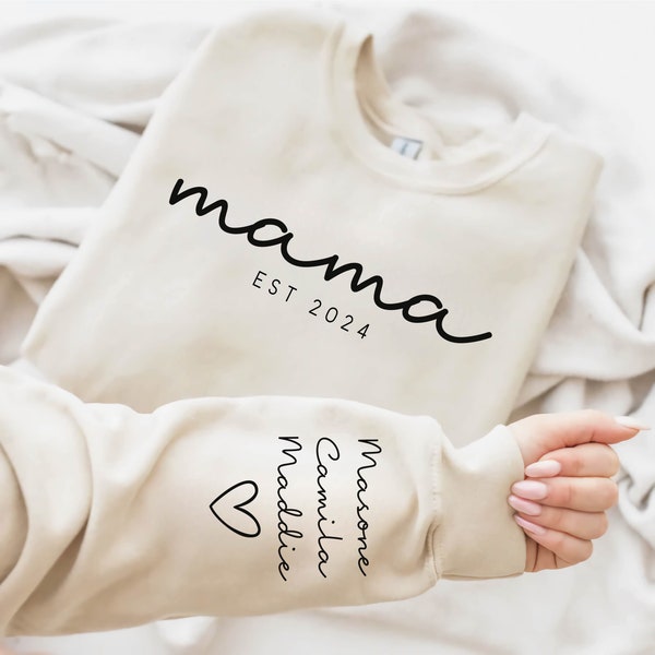 Mama Est 2024 PNG SVG, lettertype inbegrepen, gepersonaliseerde namen op mouw, Diy bundel om jaar te veranderen Mama Tshirt Sweatshirt Svg gesneden bestand voor Cricut