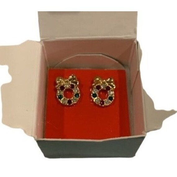Vintage Avon Sparkling Wreath Earrings 1990 Gold … - image 3