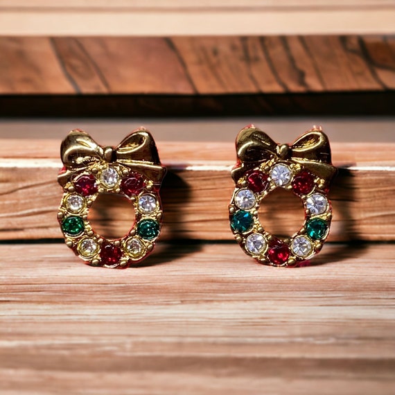 Vintage Avon Sparkling Wreath Earrings 1990 Gold … - image 1