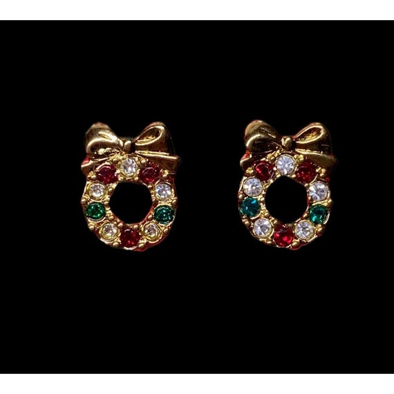 Vintage Avon Sparkling Wreath Earrings 1990 Gold … - image 2