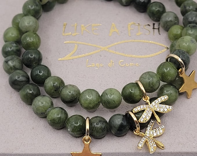 Green agate bracelet with steel details