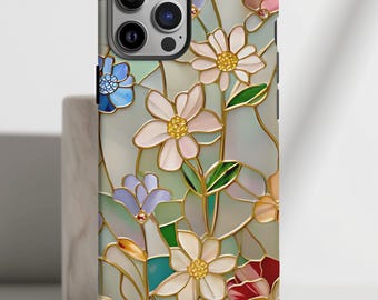 Floral Stained Glass Phone Case: Rose Gold Wildflowers, iPhone Samsung