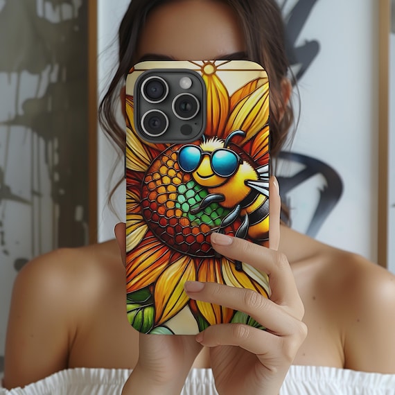 Aesthetic Sunflower & Bee Phone Case, Floral,  iPhone 16 15 14 13 12 11, S25 S24 S23 S22 S21 S20