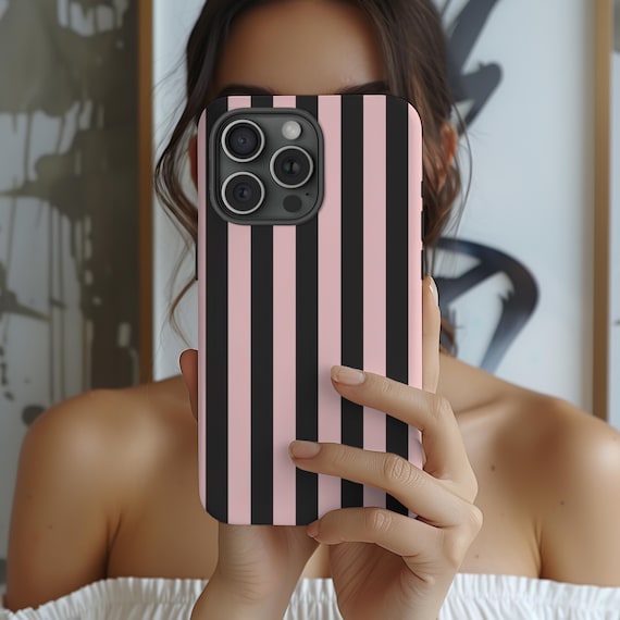 Pink And Black Stripe Phone Case, Stripe Pattern, iPhone, Samsung Galaxy