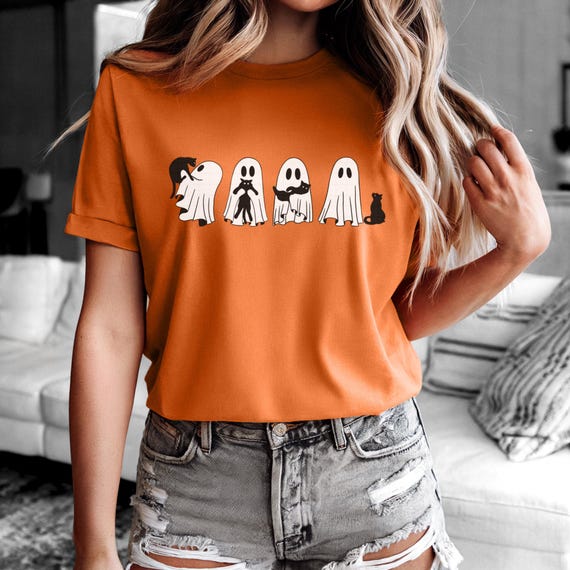 Halloween Black Cat & Ghost Comfort Colors Shirt, Halloween Ghost Tshirt, Spooky Season Cat Tee, Halloween Cute Women Outfit, Halloween Gift