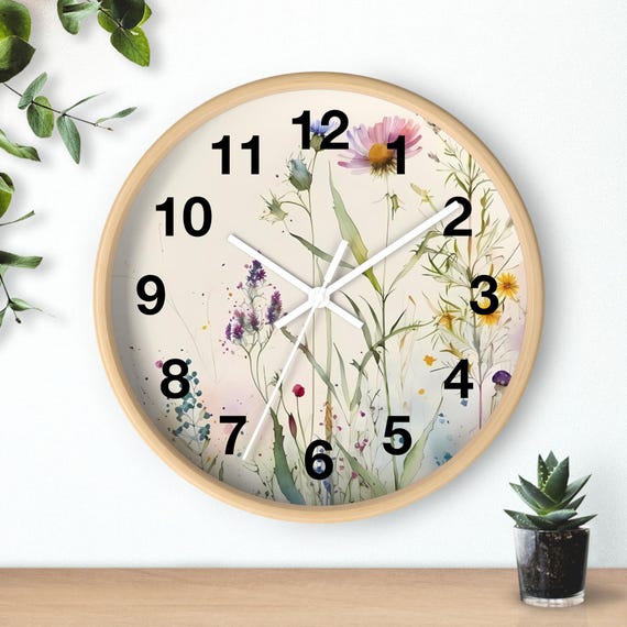 Beautiful Glass Watercolor Wild Flower House Clock, Wall Clock, Floral Home Décor.