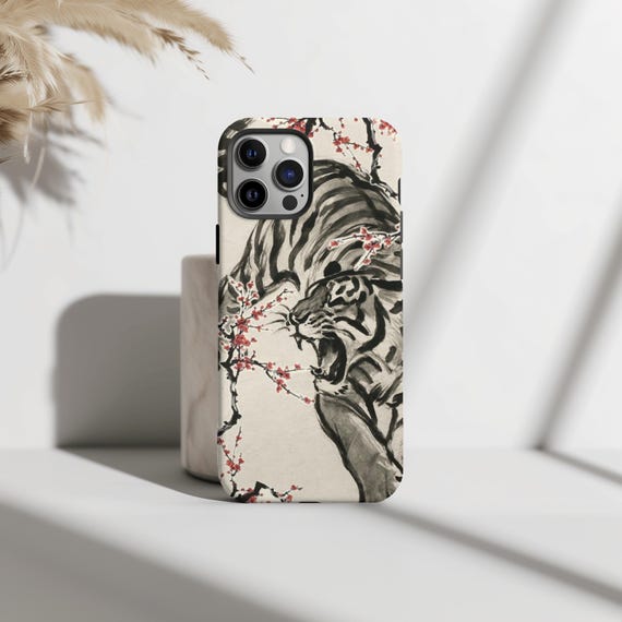 Black And White Tiger Amidst Blossoms Phone Case