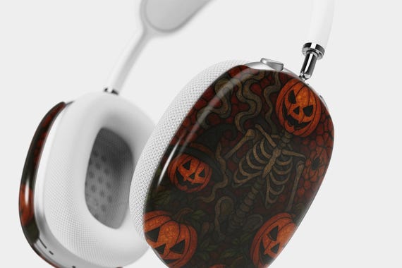 Halloween Pumpkin Skeleton Airpods Max Cover, Spooky Jack-o'-Lantern Design