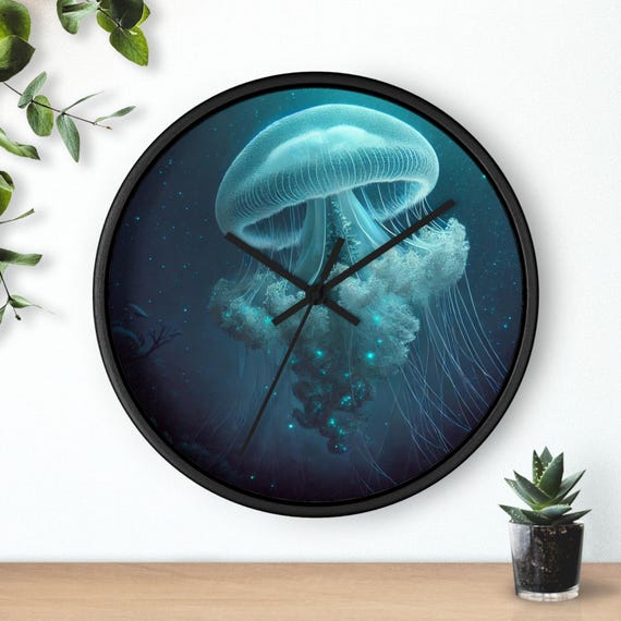 Jellyfish Wall Clock Ocean Inspired Wall Clock Jellyfish Wall Home Decor Unique Design Glass Aesthetic Gift Silent Clock