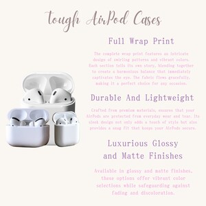 K&ouml;nnte beinhalten: Ein wei&szlig;es AirPod-Case mit einem Vollfl&auml;chen-Druckdesign. Das Case zeigt ein wirbelndes Muster mit leuchtenden Farben. Der Text "Tough AirPod Cases" und "Full Wrap Print" ist auf dem Bild zu sehen. Das Case wird als robust, leicht und in gl&auml;nzenden und matten Ausf&uuml;hrungen erh&auml;ltlich beschrieben.