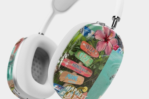 Summer Hibiscus Flower Collage AirPods Max Headphone Cover, Pink Summer Hibiscus Flower Headphone Case, Summer Floral Design
