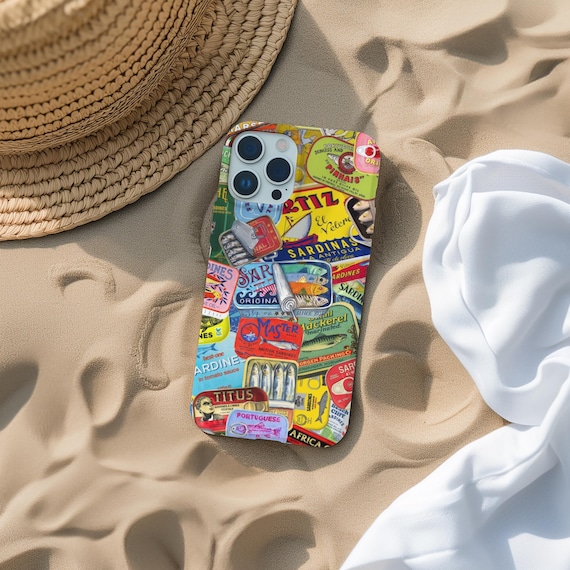 Vintage Tinned Fish Phone Case, Sardines Collage, Rustic Aesthetic