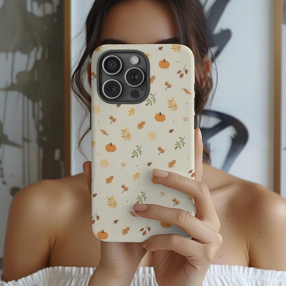 Autumn & Fall Phone Case, Simple Fall Case, Cute Pumpkins, Fall leaves, iPhone 16 15 14 13 12 Pro Max 8 Plus X, Samsung Galaxy S24 S23 Ultra