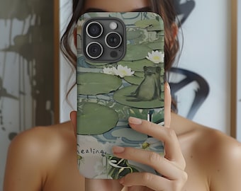 Vintage Frog Pond Phone Case: Nature Art, Durable Protection