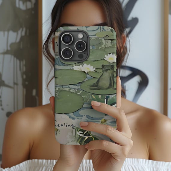 Vintage Frog Pond Phone Case, Frog Art, Nature Phone Case, for iPhone 16 15 14 13 12 11 Pro Max 8 Plus, Samsung Galaxy S24 S23 S22 S21 Ultra