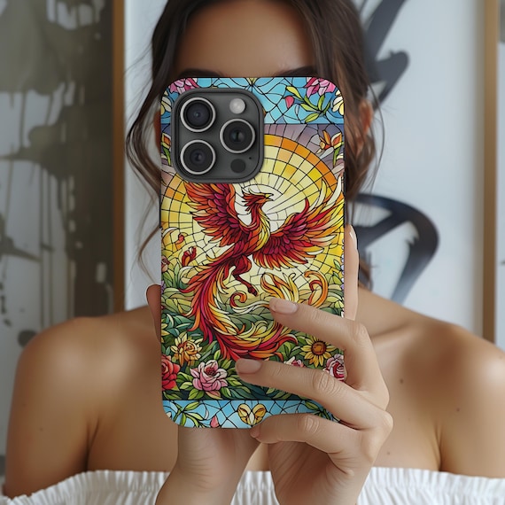 Phoenix Stained Glass Phone Case, Aesthetic, iPhone 16 15 14 13 12 11, S25 S24 S23 S22 S21 S20