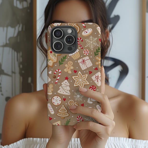 Gingerbread Cookie & Candy Cane Christmas Phone Case With Snowflakes