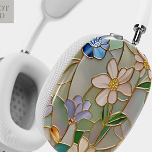 Floral Stained Glass AirPods Max Cover: Rose Gold Wildflower Design