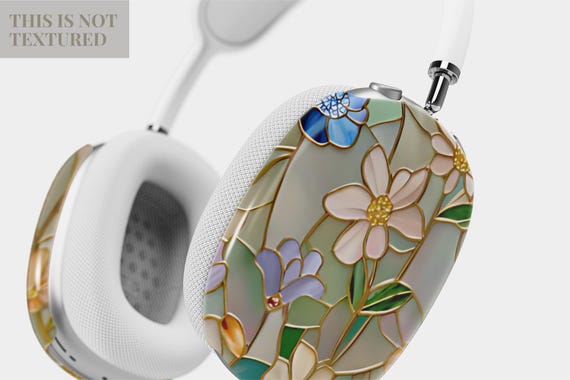 Floral Stained Glass AirPods Max Headphone Cover, Rose Gold and Pastel Colored Wildflowers Headphone Case, Elegant Design