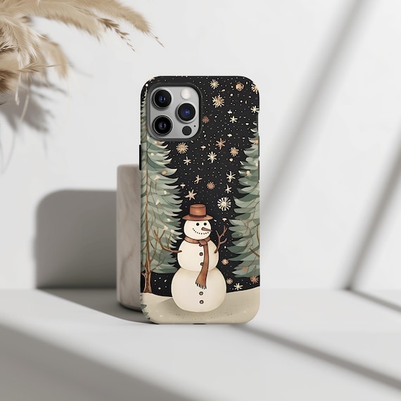Christmas Snowman Phone Case, Festive Holiday, Cute Snowman Design, Christmas Case, iPhone 16 15 Pro Max 8 Plus X, Samsung Galaxy S24 Ultra