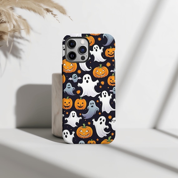 Cute Spooky Halloween Phone Case, Cute Halloween Ghost And Pumpkins Design, iPhone 15 14 13 Pro Max 8 Plus X, Samsung Galaxy S24 S23 Ultra
