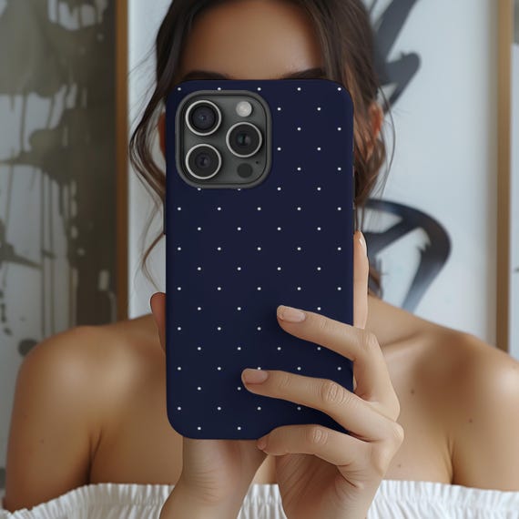 Vintage Coquette Navy Blue & White Polka Dot Phone Case