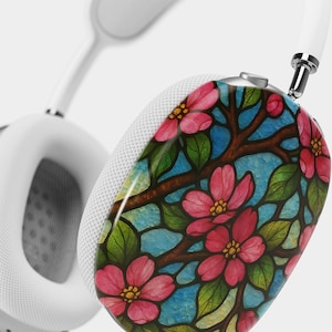 Stained Glass Cute Floral Aesthetic Pink Flower AirPods Max Headphone Cover, Floral Aesthetic Headphone Case