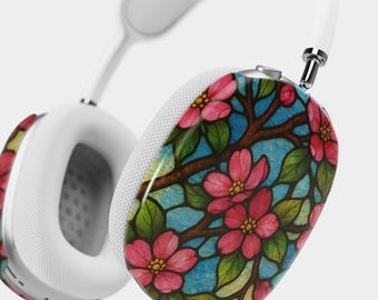 Stained Glass Pink Floral AirPods Max Cover, Headphone Case