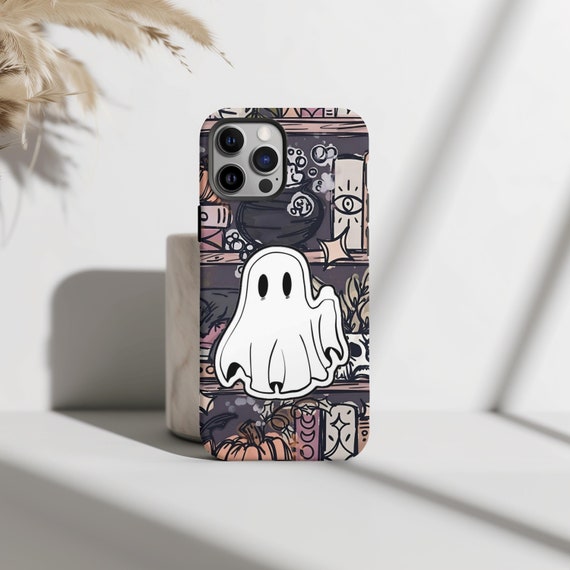 Bookish Spooky Halloween Bookshelf Phone Case, Cute Ghost Library Bookcase, iPhone 15 14 13 Pro Max 8 Plus X, Samsung Galaxy S24 S23 Ultra