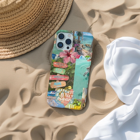 Summer Hibiscus Flower Collage Phone Case, Tropical Vibes, iPhone 16 15 14 13 12 11, S25 S24 S23 S22 S21 S20