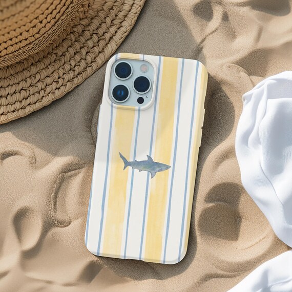 Cute Summer Shark Phone Case, Coastal, Cute Stripe Design