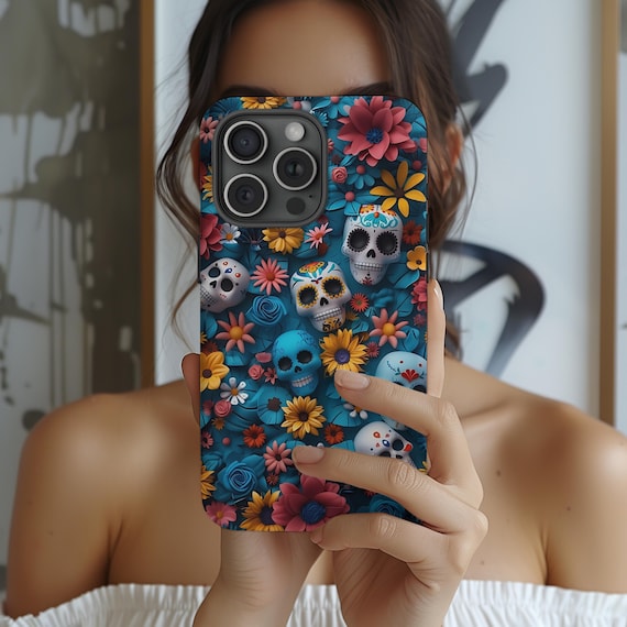 Day Of The Dead Floral Skeleton Phone Case, Spooky Whimsical Halloween Case, iPhone 16 15 14 Pro Max 8 Plus X, Samsung Galaxy S24 S23 Ultra