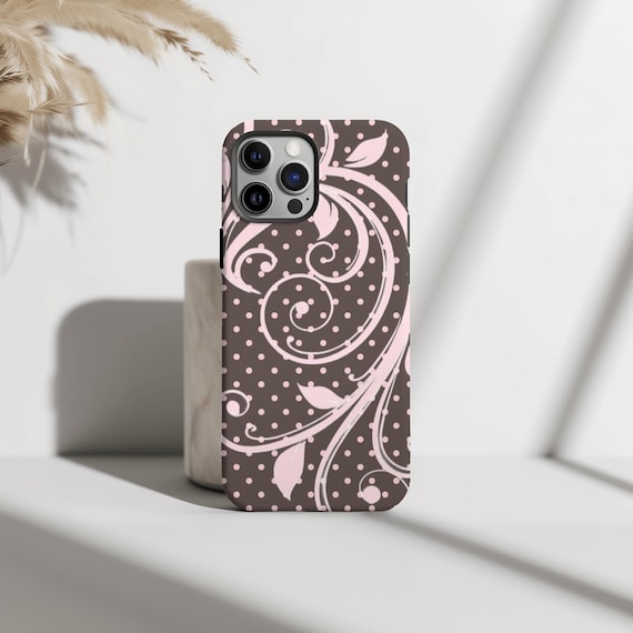 Coquette Brown & Pink Polka Dot 2000s Phone Case, Cute Pink Chic Polka Dots, Whimsy
