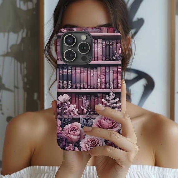 Vintage Floral Bookshelf Phone Case, Cute Bookish Cottagecore