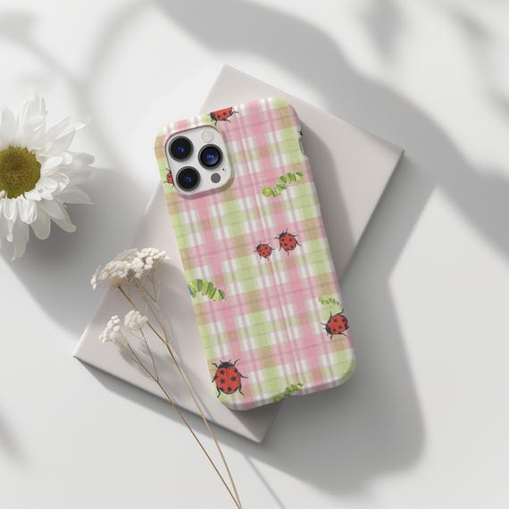 Whimsical 2000s Ladybug Phone Case, Cute & Chic, Plaid