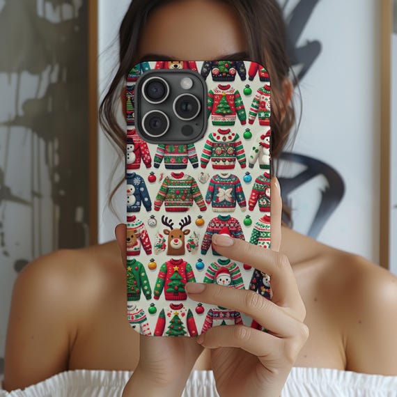 Christmas Sweater Collage Phone Case, Christmas Sweater Pattern Design, iPhone 16 15 14 13 12 Pro Max 8 Plus X, Samsung Galaxy S24 S23 Ultra