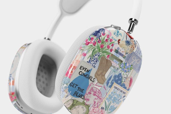 Vintage Floral Western Cowgirl AirPods Max Headphone Cover, Retro Chic Headphone Case, Vintage Style, Vintage Floral Cowgirl Collage Design