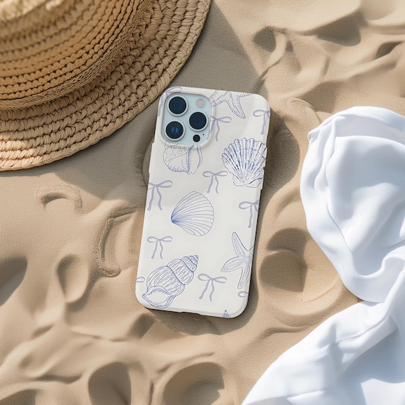 Light Blue Seashell Pattern Phone Case: Beachy Coquette Style
